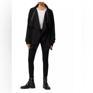 AllSaints Callie Drape Jersey Cardigan - Black - Large US4